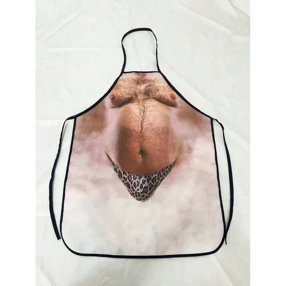 Funny Novelty Hairy Man Torso Apron Leopard Print Briefs BBQ Gag Gift Gag Gift